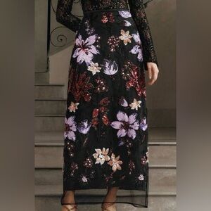 Floral Embroidered Black Skirt